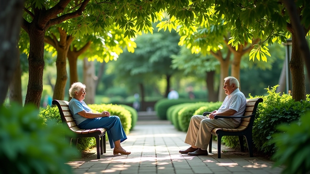 Grupo descansando en área sombreada del jardín